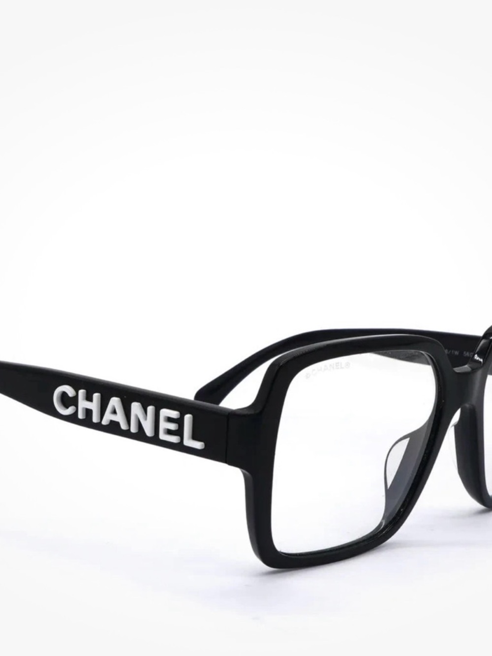 Authentic CHANEL Black Frame Glasses with White Logo Temples